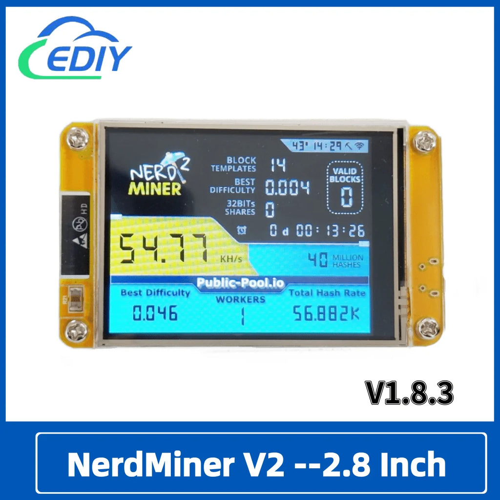 Unleash Your Crypto Potential with the Nerdminer V2 - 49 K/S Hashrate, Smart Display Bitcoin Miner